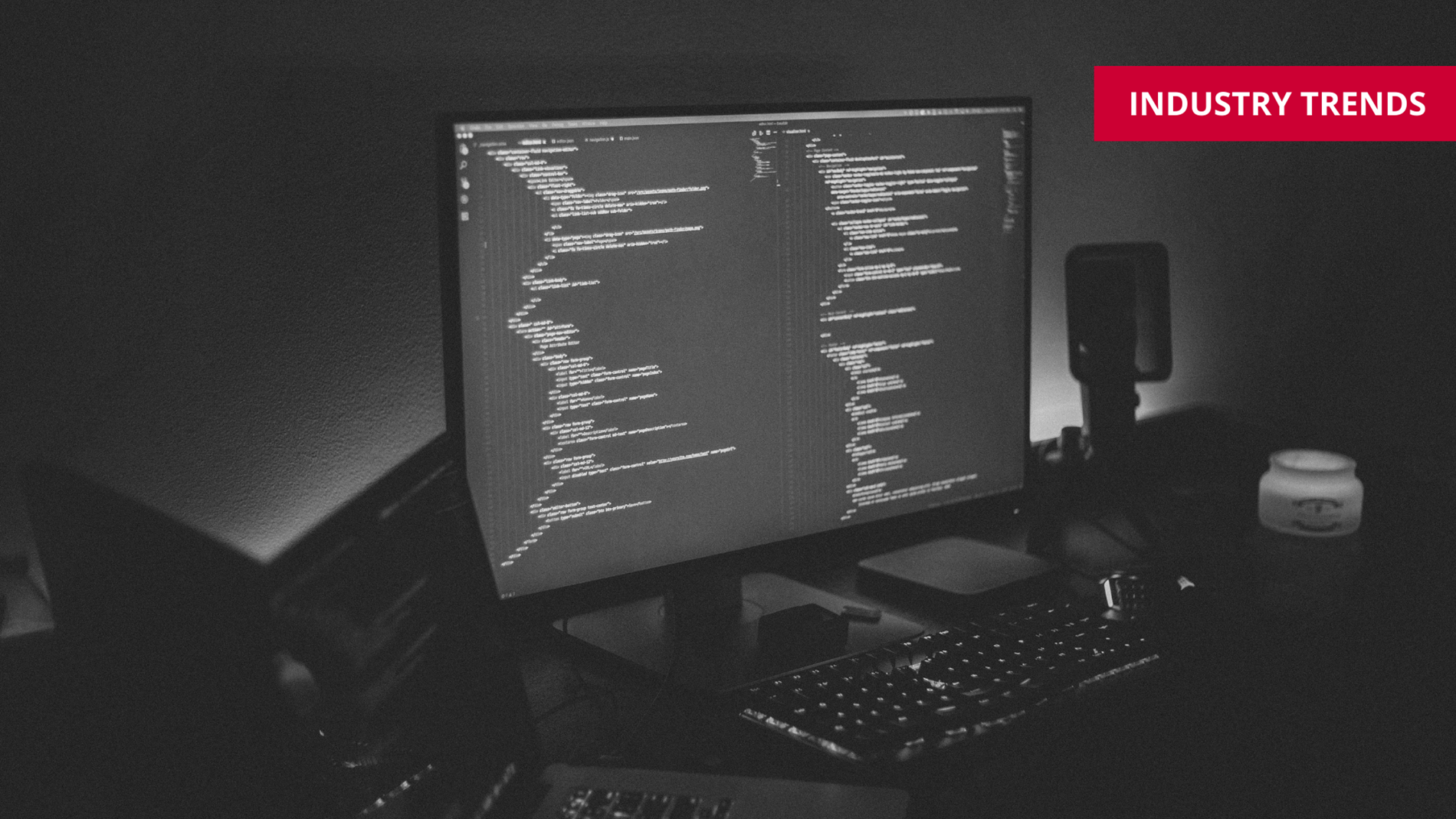 computer on desk running code