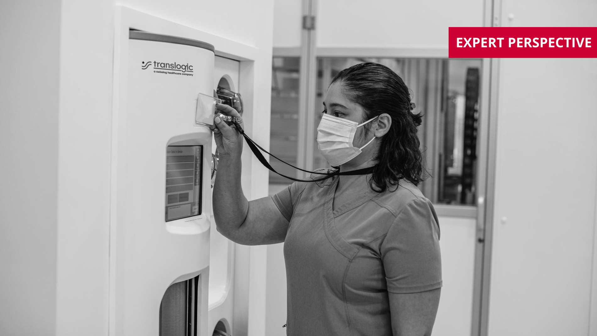 hospital staff using badge for pneumatic tube system