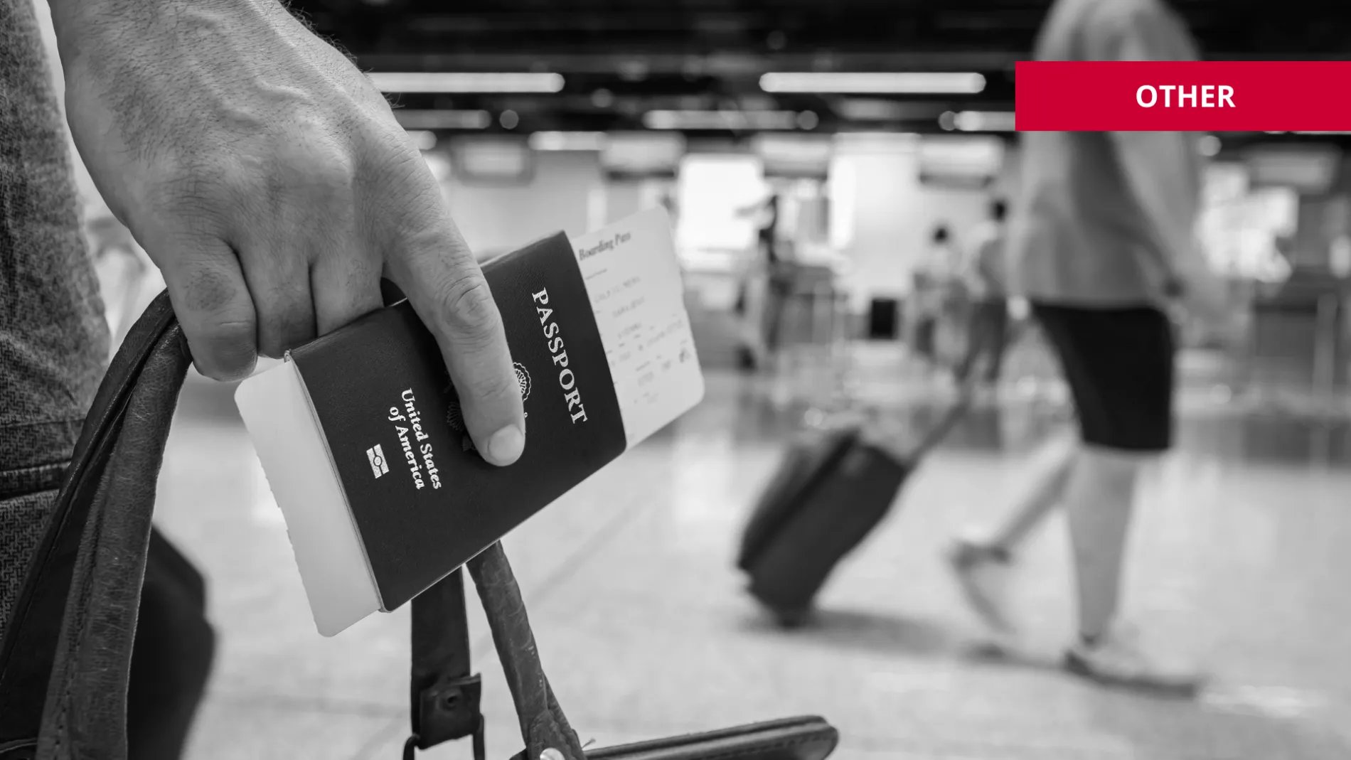 person holding passport and bag