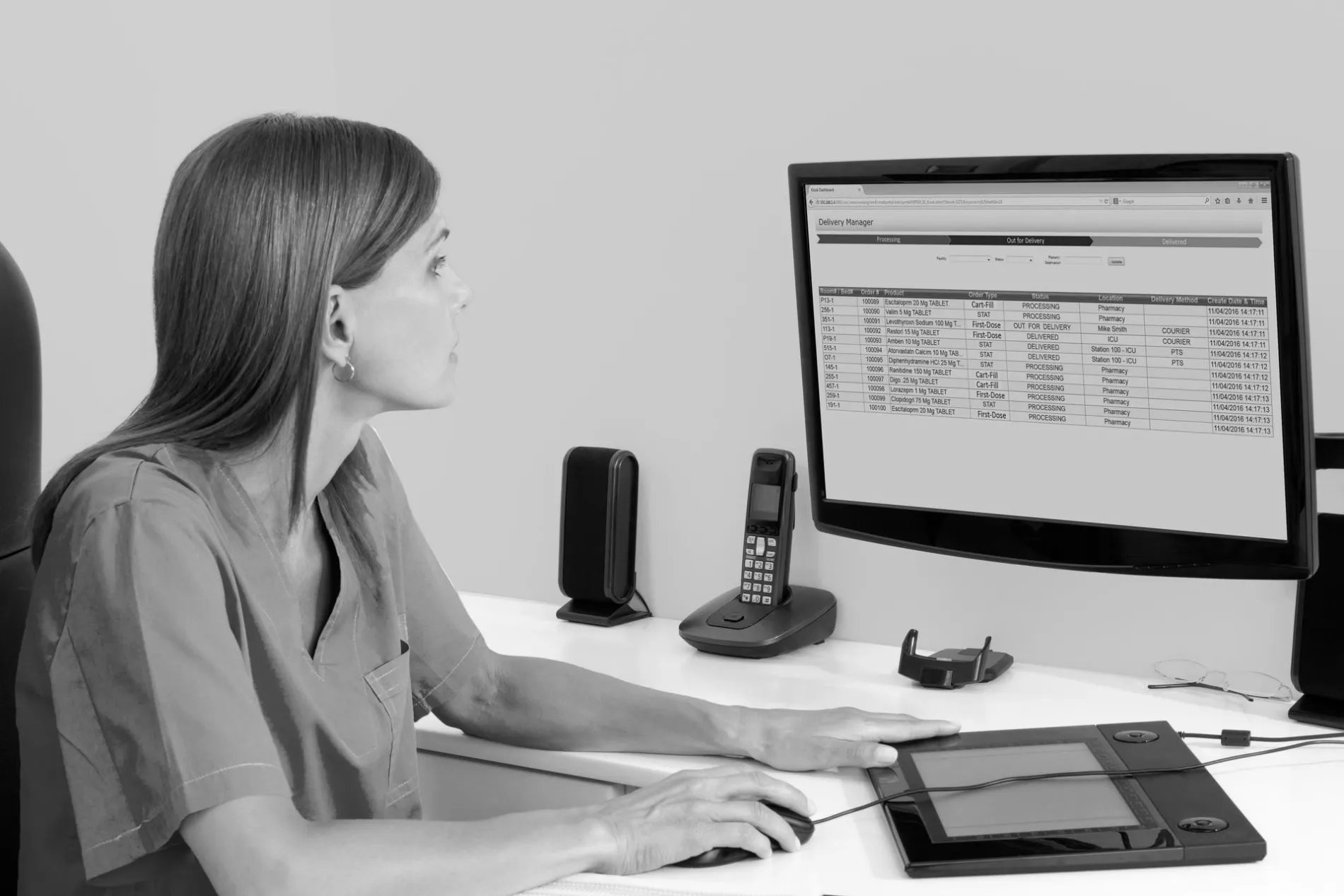 hospital staff using desktop