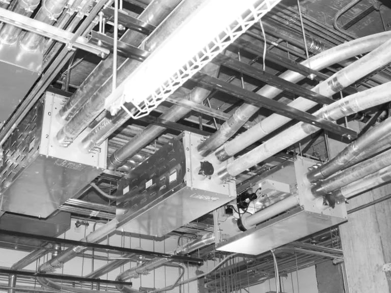 Ceiling with tube system installed