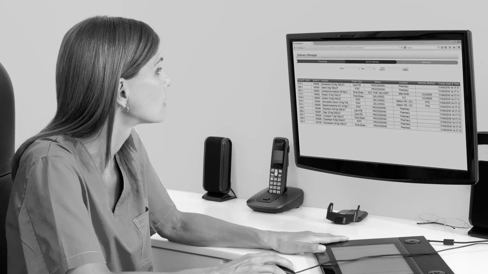 hospital staff using desktop