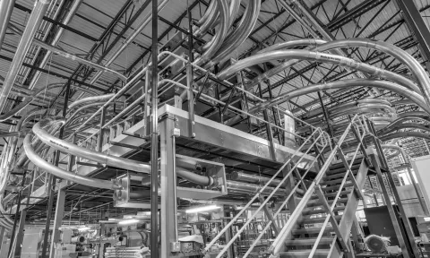Complex pneumatic tube system in industrial area