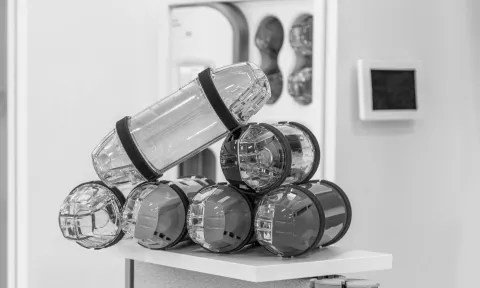 pneumatic tube system carriers stacked